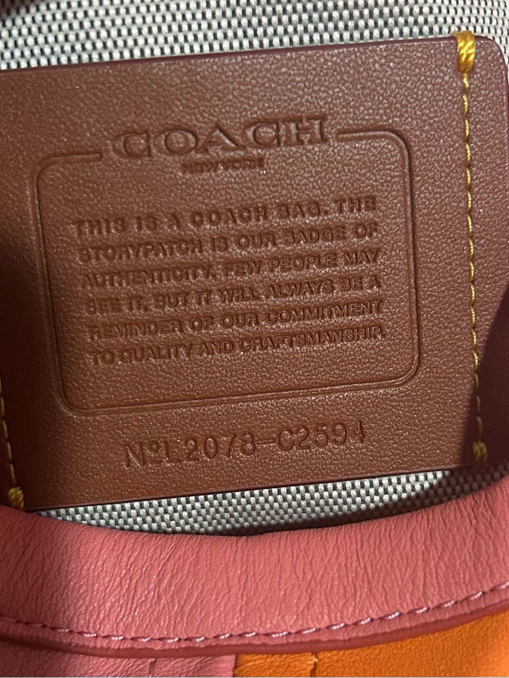 Coach Bea Tote in colorblock taffy pink and orange design. - Picture 8 of 8